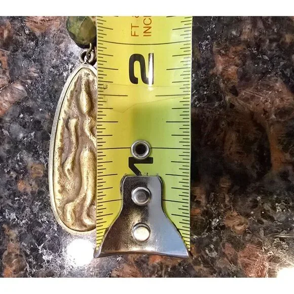 Vntg Tibetan Walking Buddha Amulet Necklace 2 Side Pendant 22" Long Green Stones - Picture 9 of 10